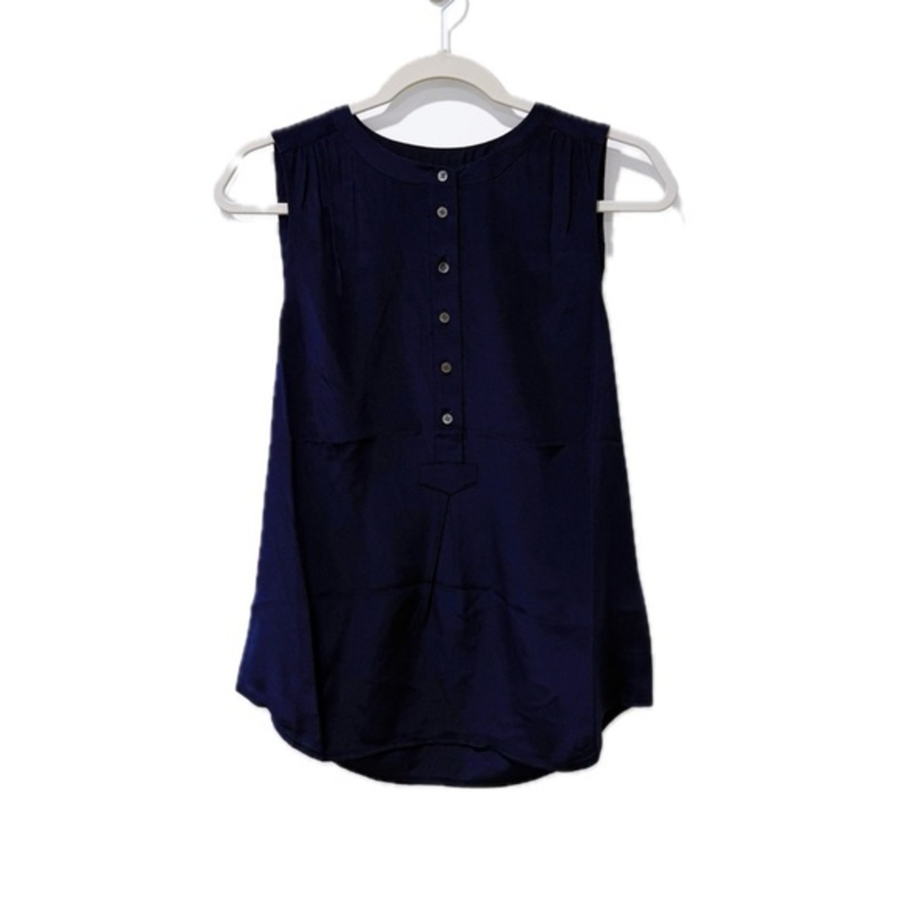 J Crew Button Up Silk Tank Top in Navy